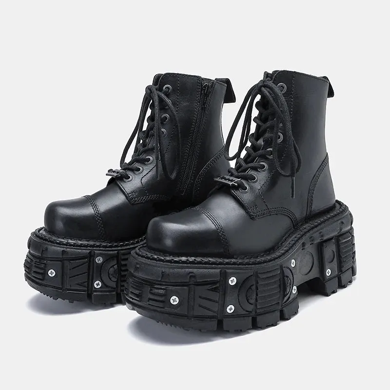 Funki Buys | Boots | Women's Leather Dark Punk Lace Up Boot