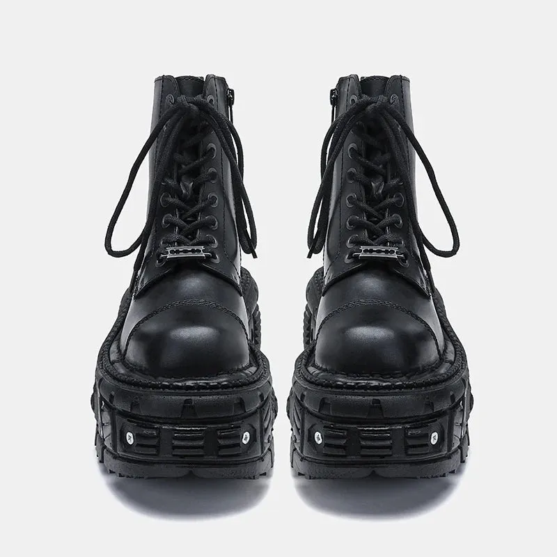Funki Buys | Boots | Women's Leather Dark Punk Lace Up Boot