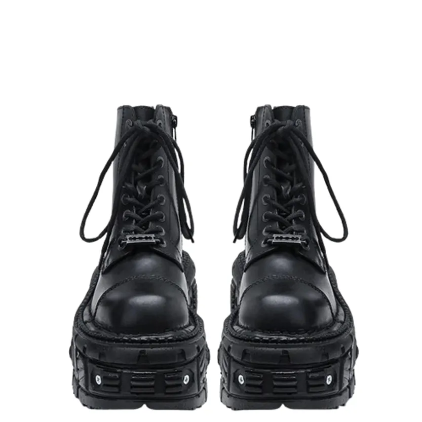 Funki Buys | Boots | Women's Leather Dark Punk Lace Up Boot