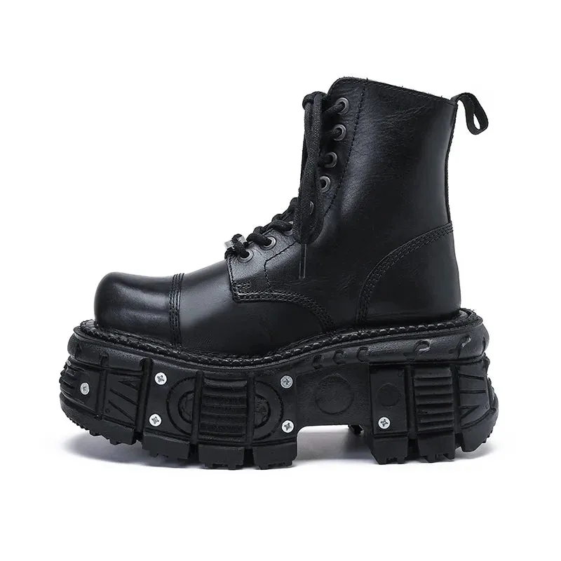 Funki Buys | Boots | Women's Leather Dark Punk Lace Up Boot