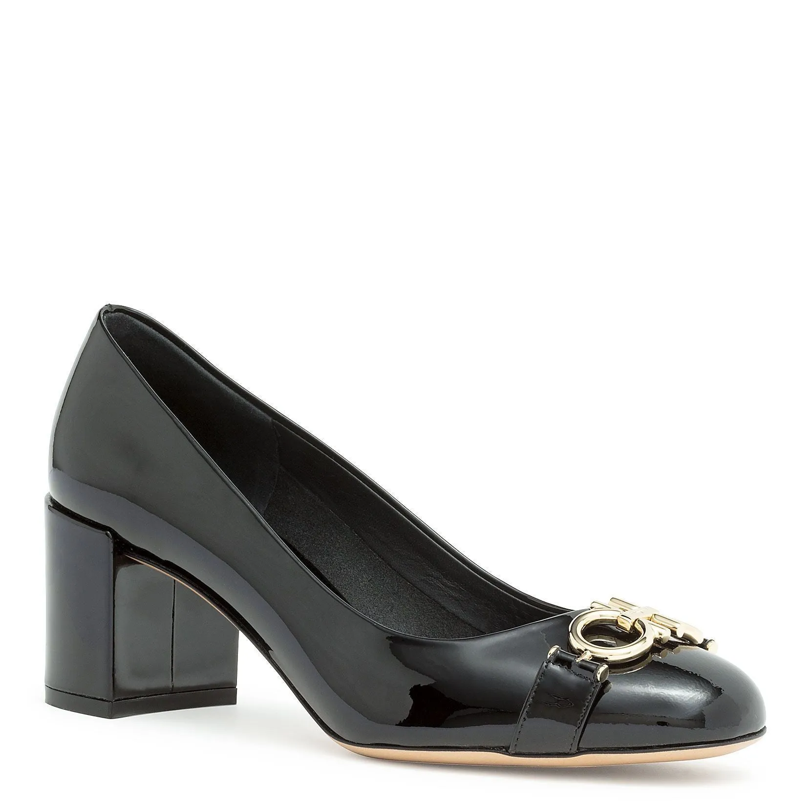Garda black patent gancini pumps