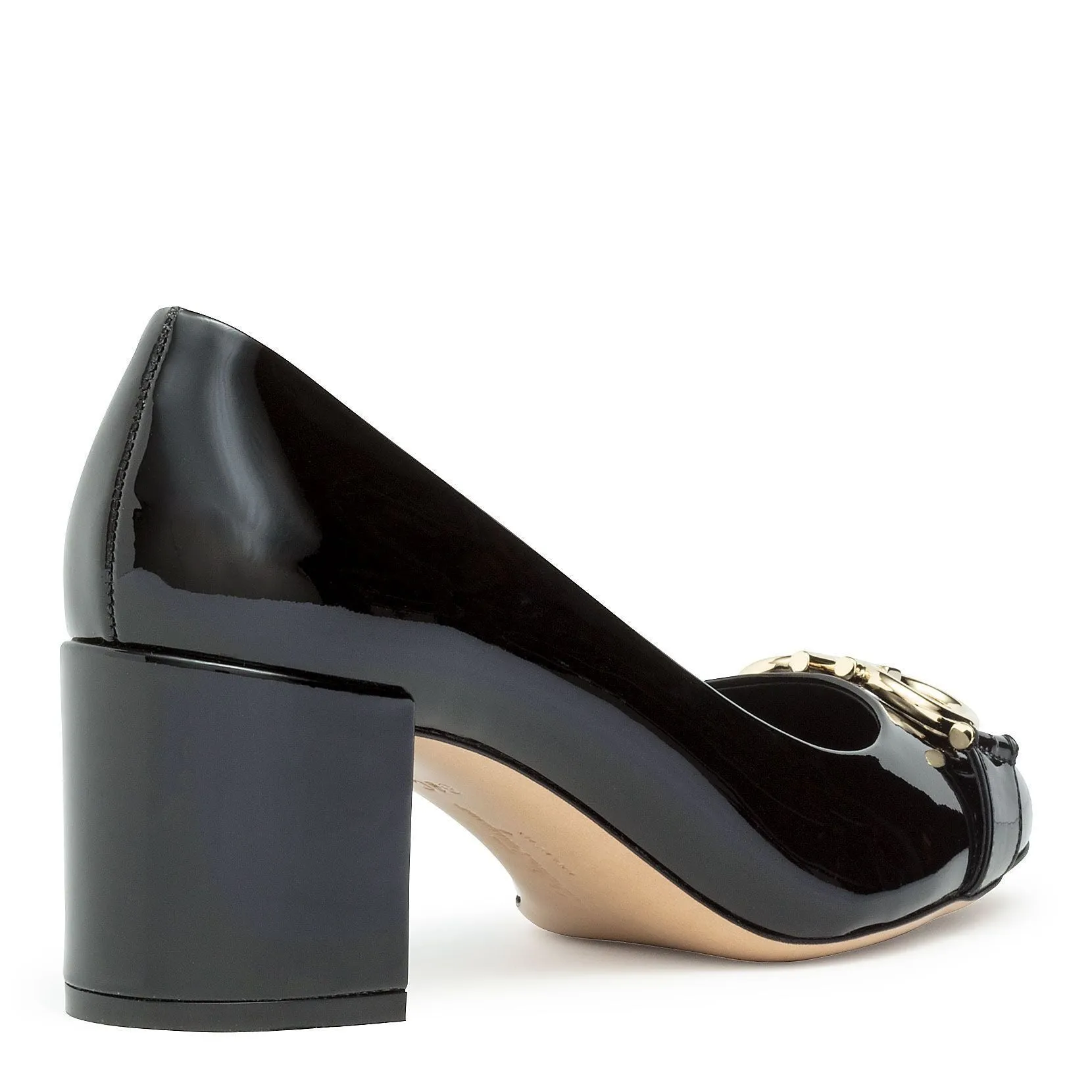 Garda black patent gancini pumps