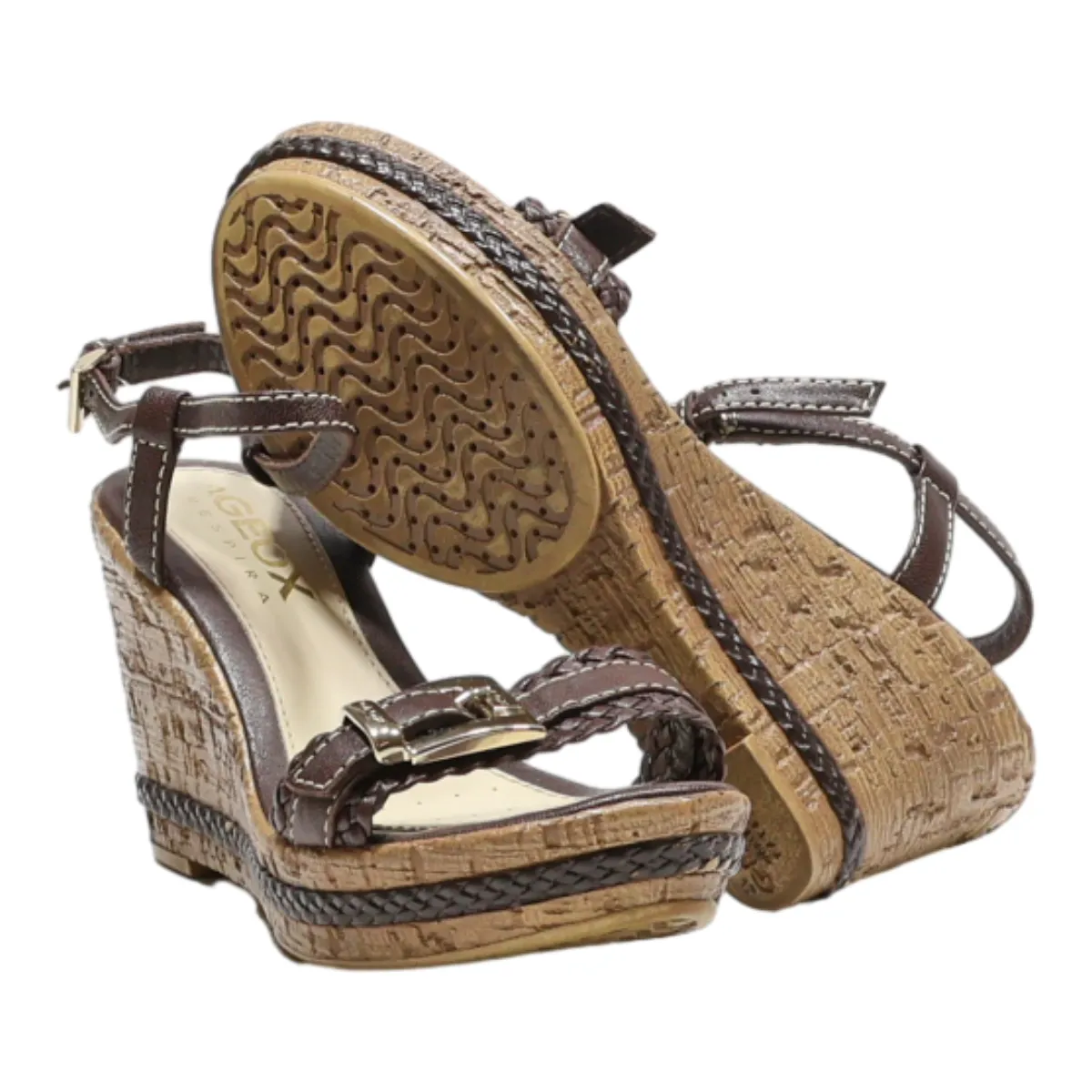 GEOX RESPIRA Wedge Heels Brown Leather Womens UK 2
