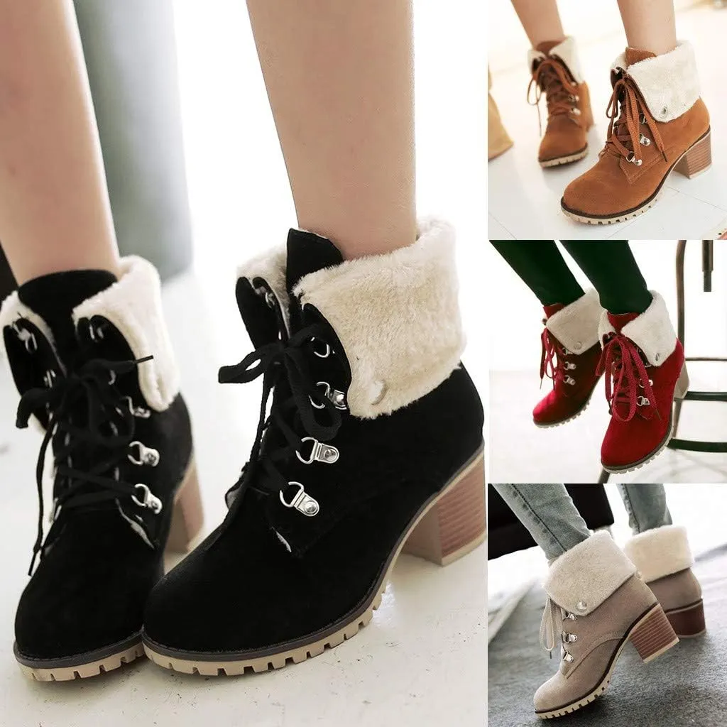 Gibobby Ankle Booties for Women Flat Heel,Winter Snow Boots Waterproof Shoes Lace Up Booties Low Heel Work Combat Boots