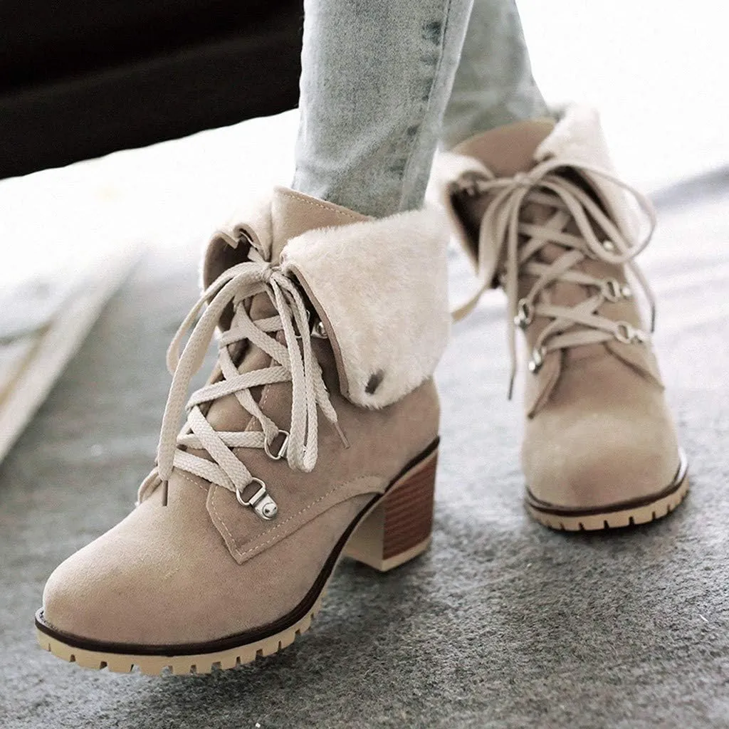 Gibobby Ankle Booties for Women Flat Heel,Winter Snow Boots Waterproof Shoes Lace Up Booties Low Heel Work Combat Boots