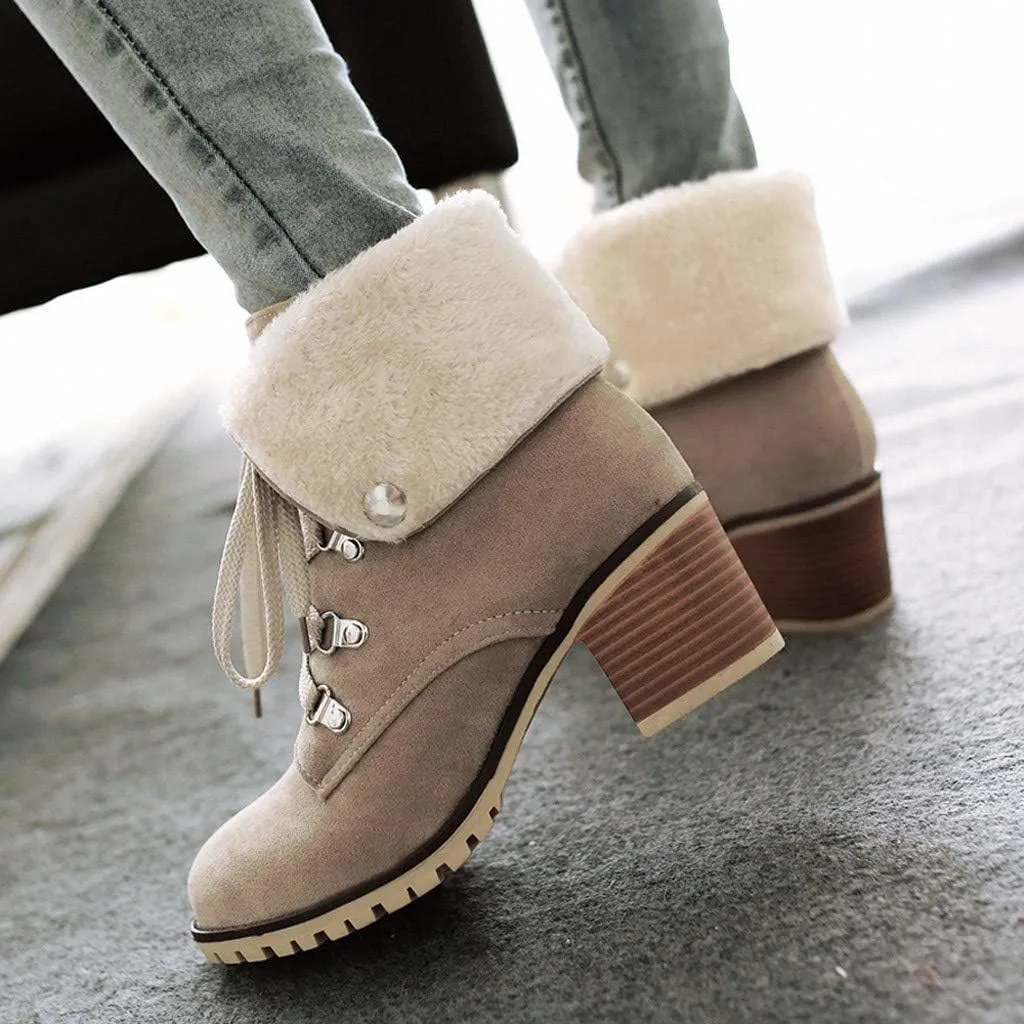 Gibobby Ankle Booties for Women Flat Heel,Winter Snow Boots Waterproof Shoes Lace Up Booties Low Heel Work Combat Boots