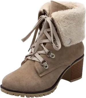 Gibobby Ankle Booties for Women Flat Heel,Winter Snow Boots Waterproof Shoes Lace Up Booties Low Heel Work Combat Boots