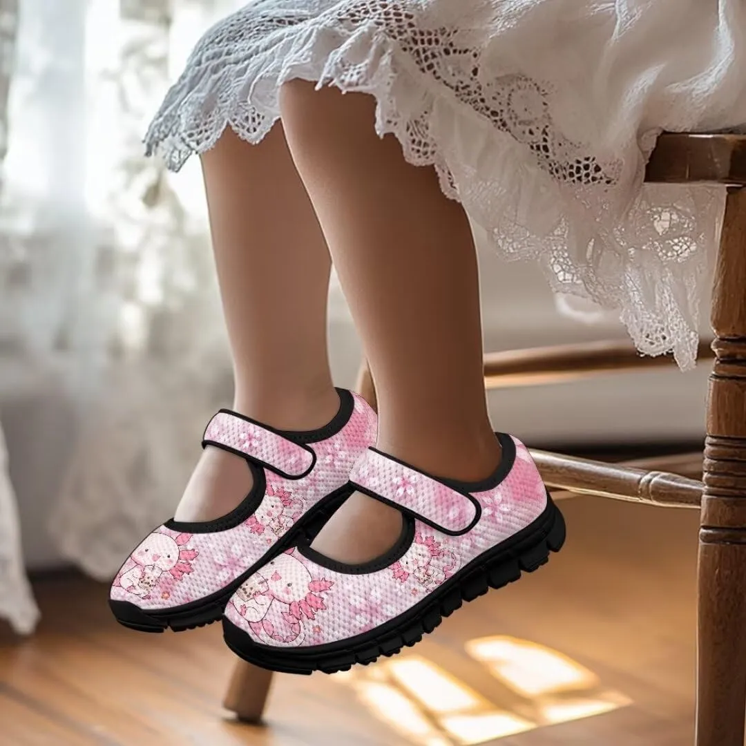 Girl's Mary Jane Shoes Toddler Mesh Sneaker Lightweight Casual Shoes with Magic Sticker