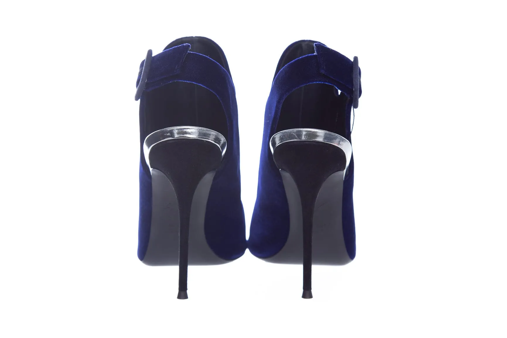 Giuseppe Zanotti Blue Velvet Peep Toe Heels SZ 39