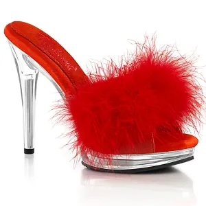GLORY-501F-8 Red Marabou Fur Platform Bedroom Heels