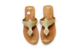 Gold Embroidered Leather Flip Flops