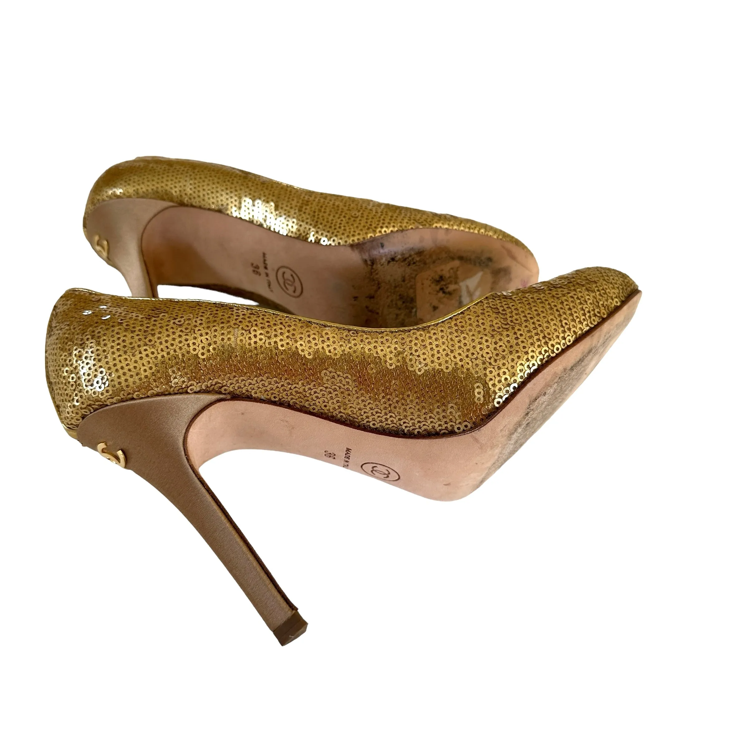 Gold Sequins Heels - 6