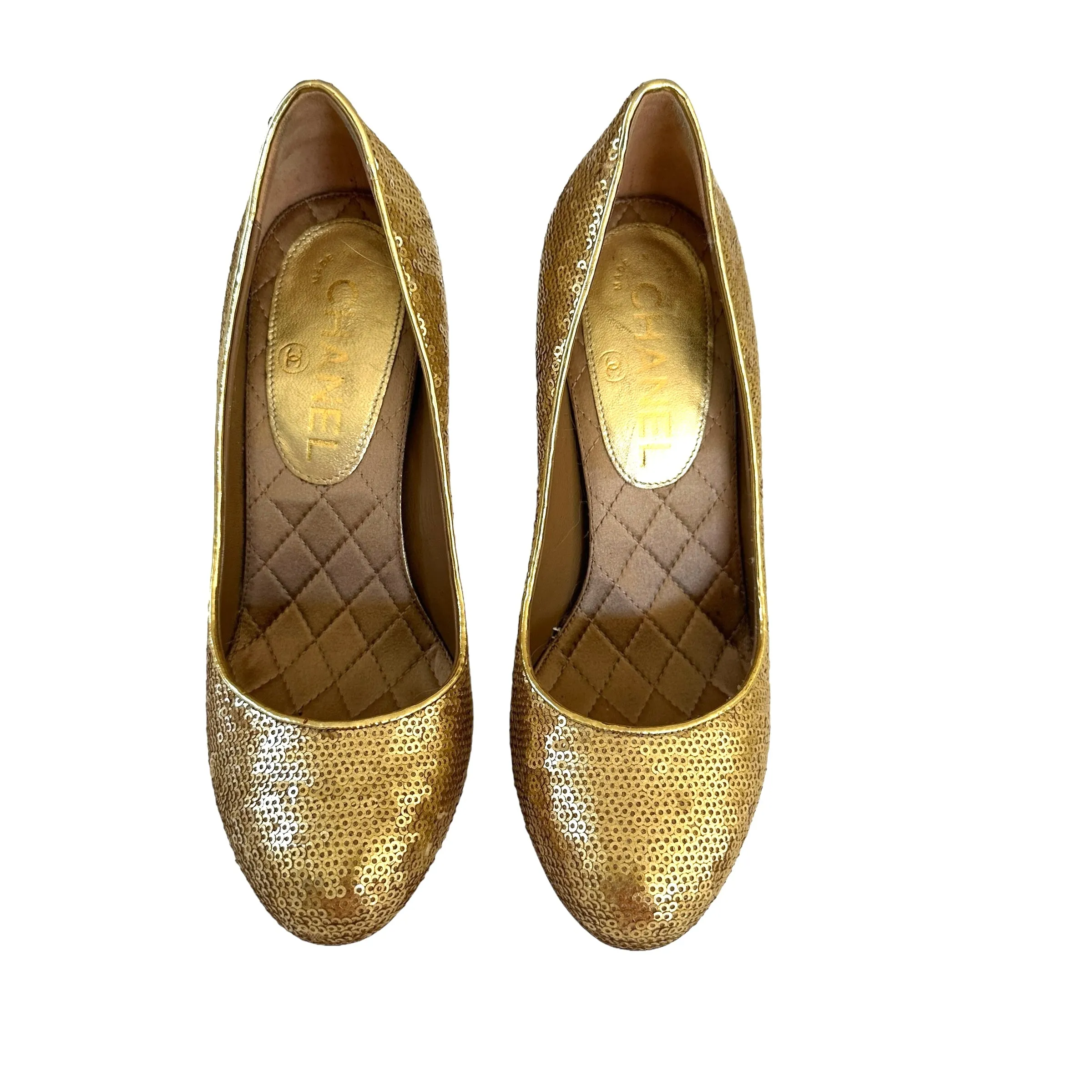 Gold Sequins Heels - 6