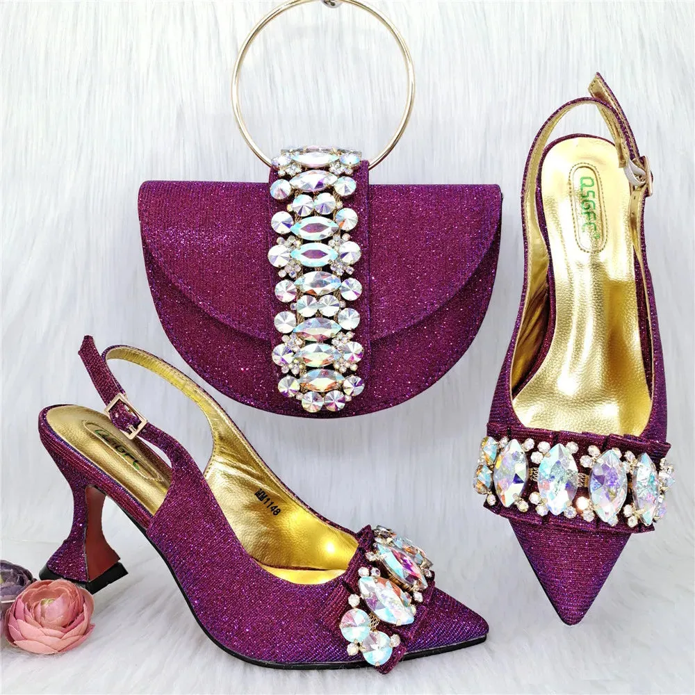Green Color Women's Hand Bag Matching High Heels African Wedding Party Shoe And Bags Set