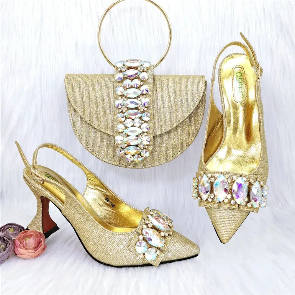 Green Color Women's Hand Bag Matching High Heels African Wedding Party Shoe And Bags Set