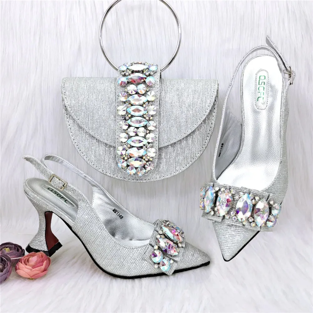 Green Color Women's Hand Bag Matching High Heels African Wedding Party Shoe And Bags Set
