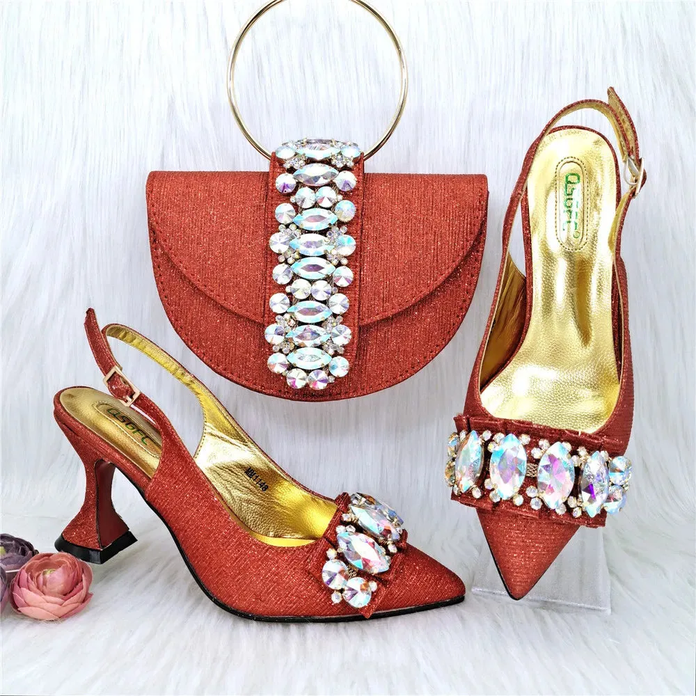 Green Color Women's Hand Bag Matching High Heels African Wedding Party Shoe And Bags Set
