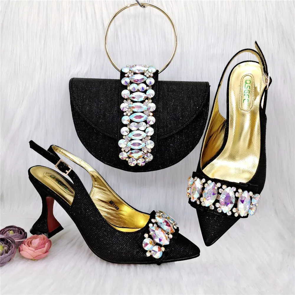 Green Color Women's Hand Bag Matching High Heels African Wedding Party Shoe And Bags Set