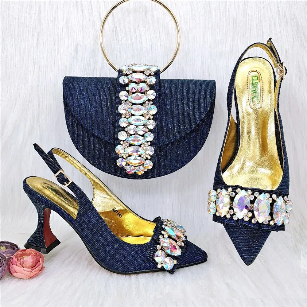 Green Color Women's Hand Bag Matching High Heels African Wedding Party Shoe And Bags Set