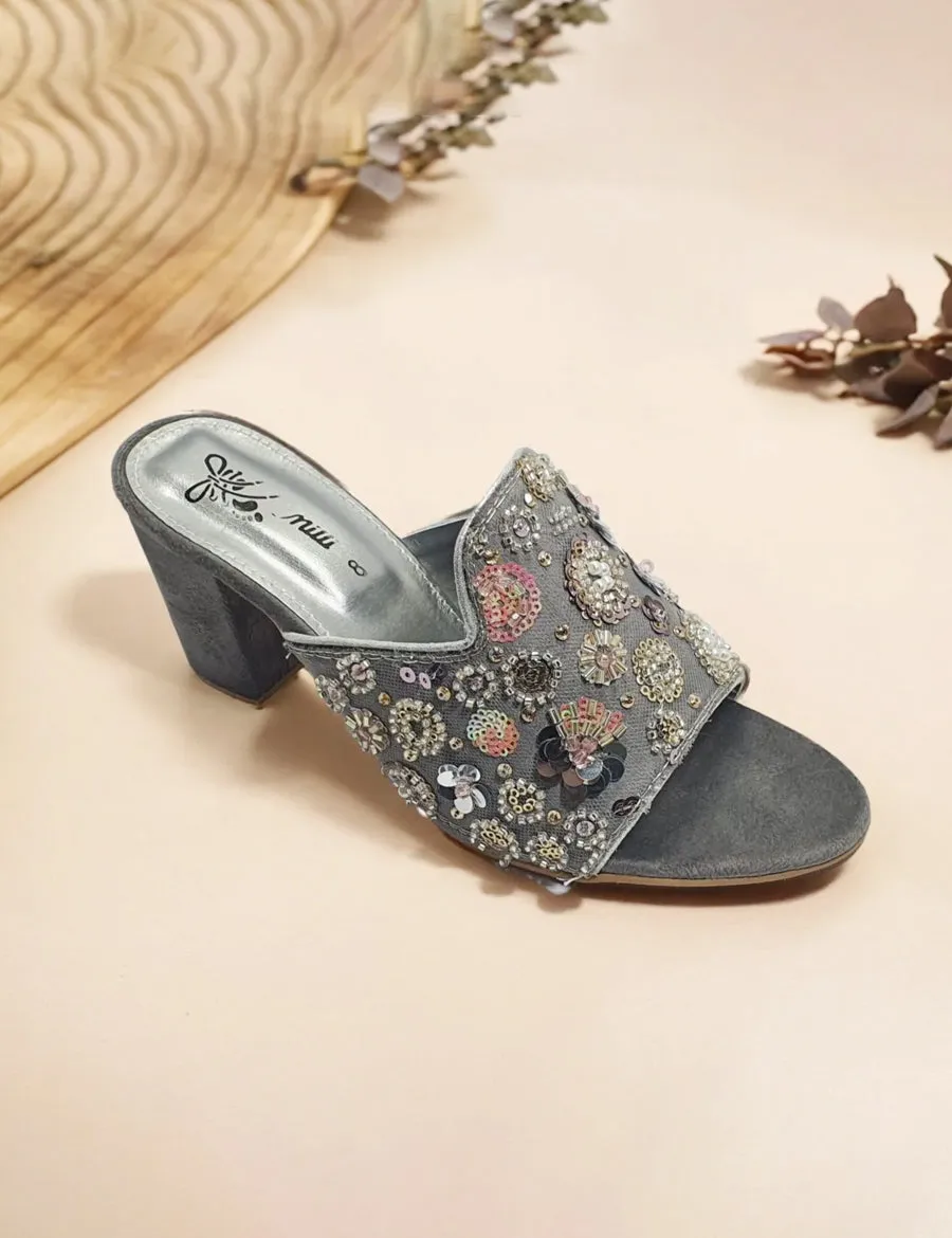 Grey | Fancy Heel Slipper for women