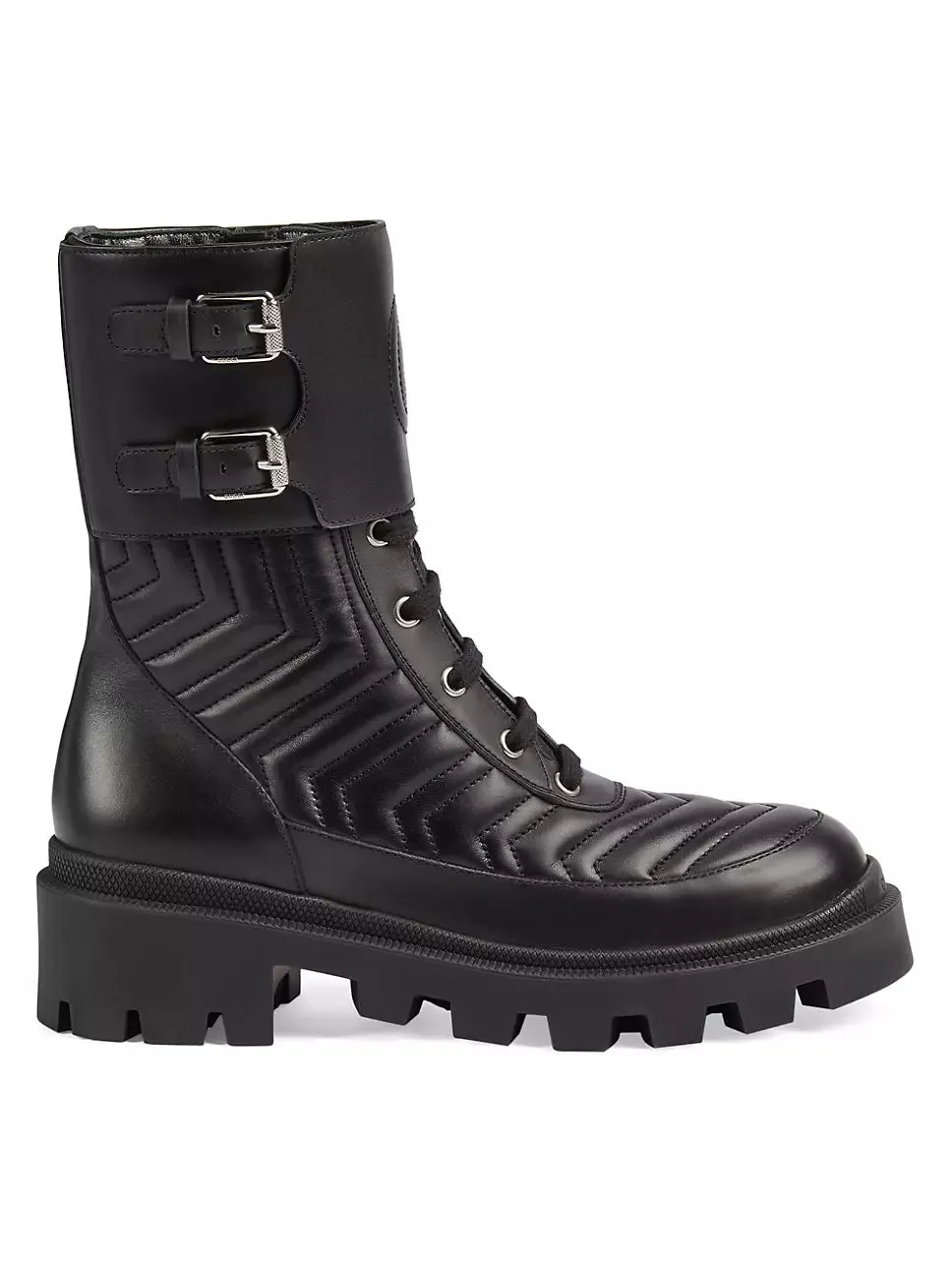 GUCCI GG NAPPA LEATHER FRANCES MATELASSE PLATFORM COMBAT BOOTS