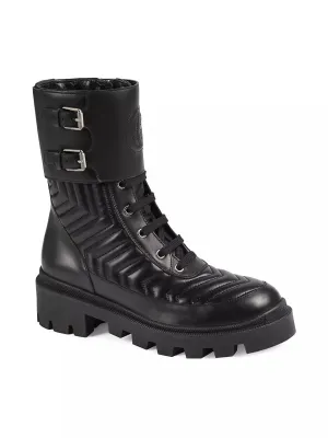GUCCI GG NAPPA LEATHER FRANCES MATELASSE PLATFORM COMBAT BOOTS