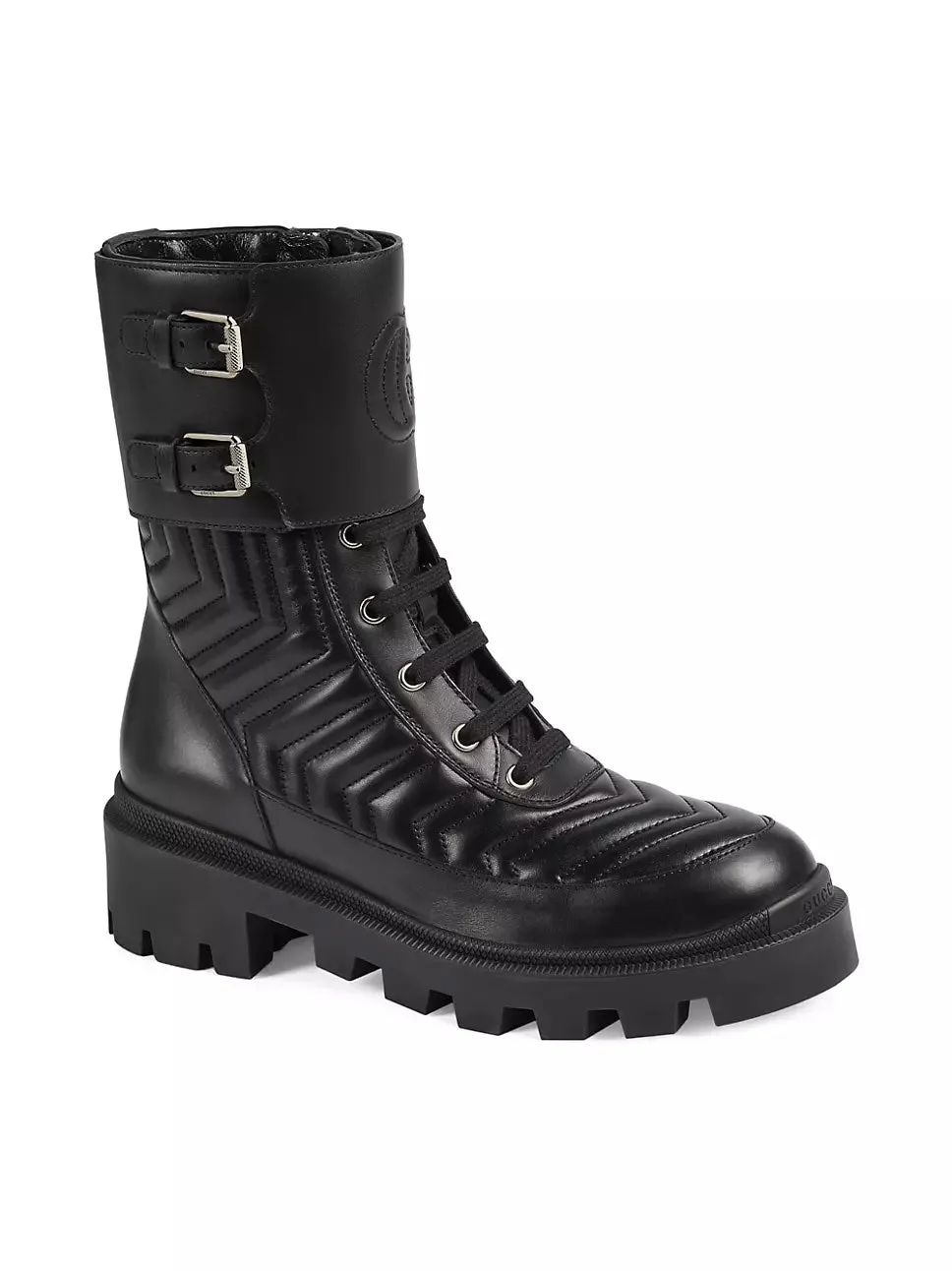 GUCCI GG NAPPA LEATHER FRANCES MATELASSE PLATFORM COMBAT BOOTS