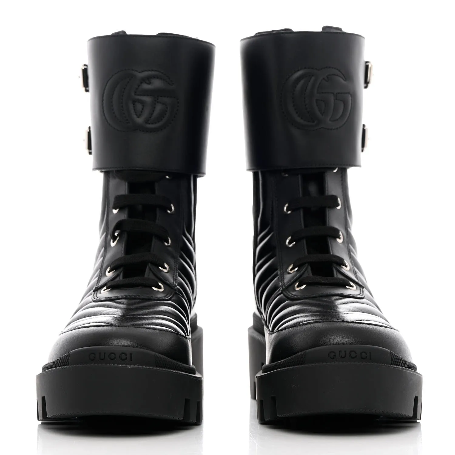 GUCCI GG NAPPA LEATHER FRANCES MATELASSE PLATFORM COMBAT BOOTS