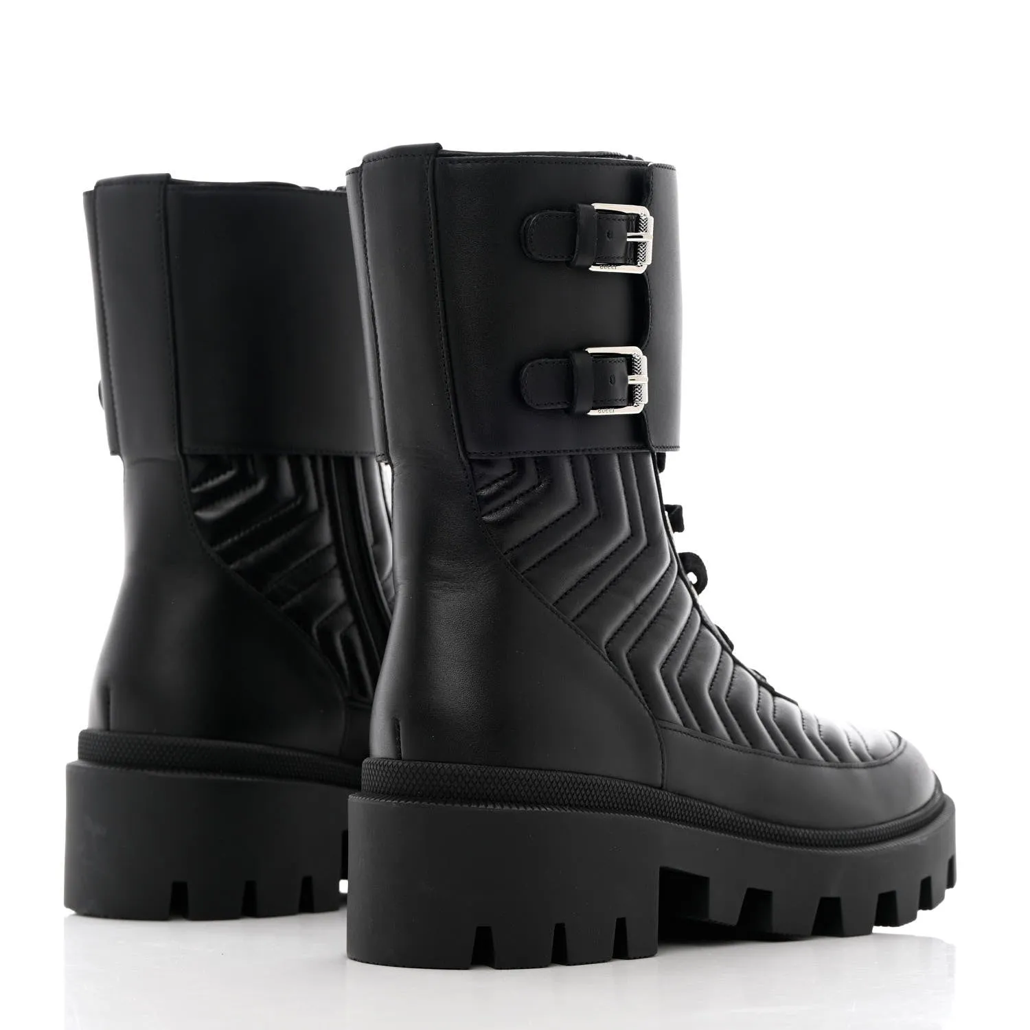 GUCCI GG NAPPA LEATHER FRANCES MATELASSE PLATFORM COMBAT BOOTS