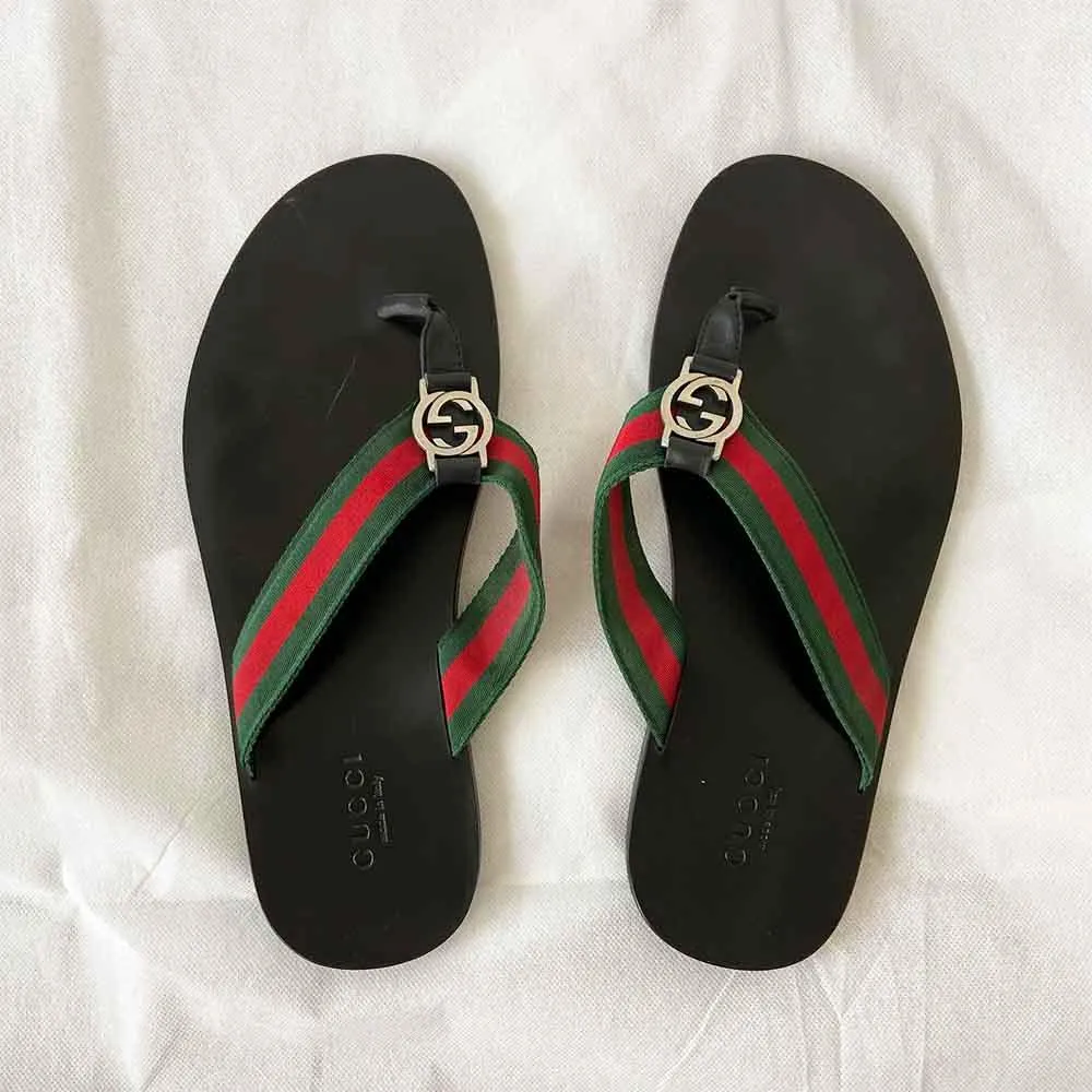 Gucci Web-print flip-flops, Size 11 (Men)