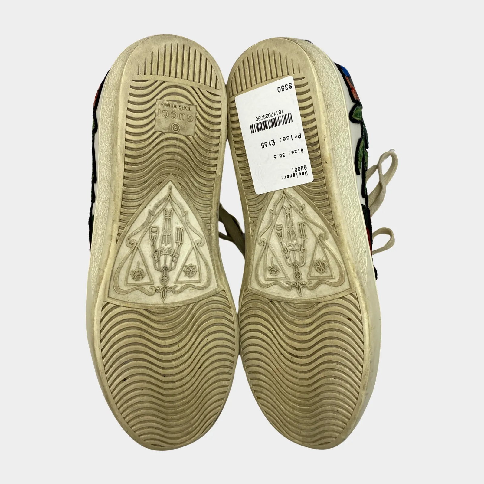 Gucci women's white leather Ace sneakers with flower embroidery