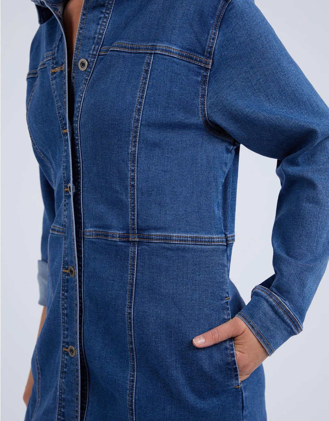 Gwen Long Sleeve Denim Dress - Mid Blue Wash