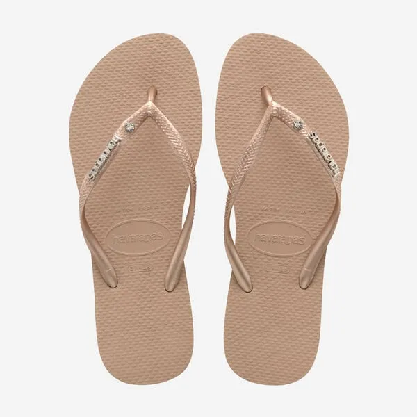 Havaianas Slim Metal Logo And Crystal Flip Flops-Rose Gold