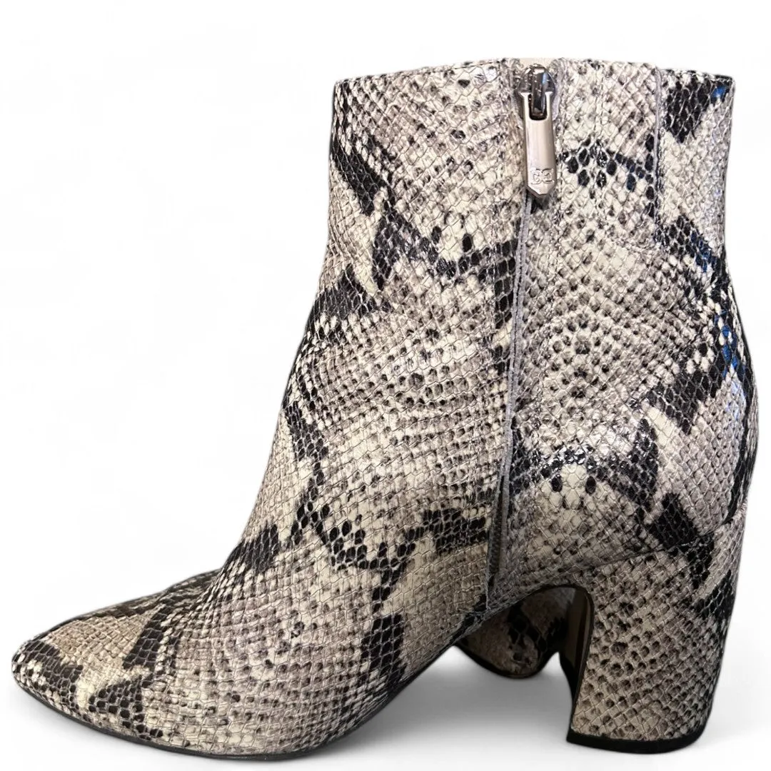 Hilty Snake Skin Ankle Boot Block Heel Pointed Toe