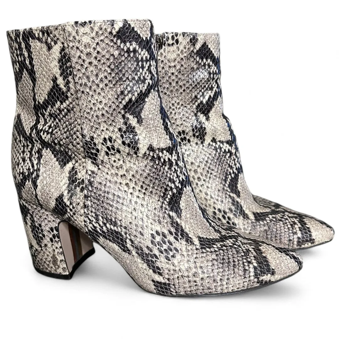 Hilty Snake Skin Ankle Boot Block Heel Pointed Toe