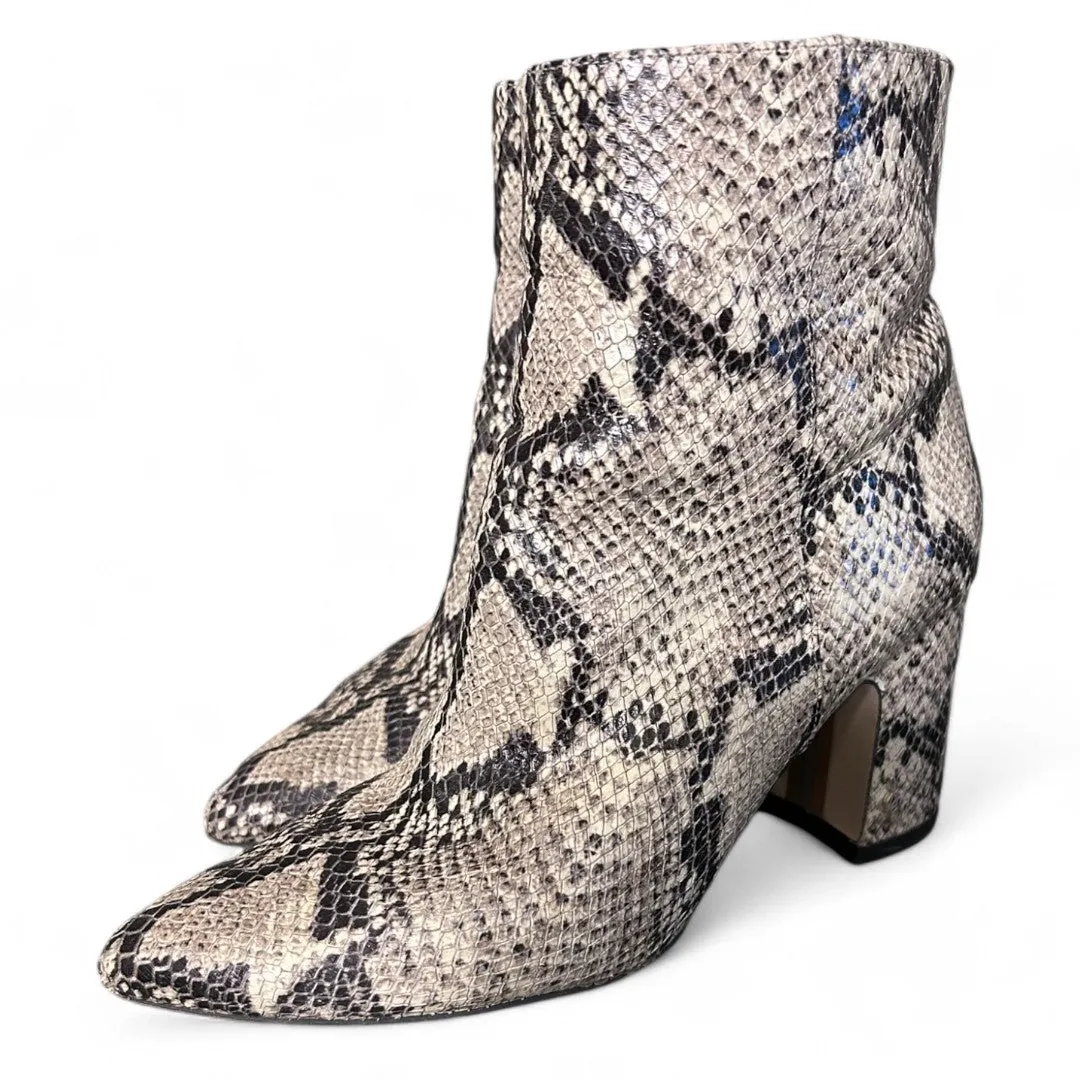 Hilty Snake Skin Ankle Boot Block Heel Pointed Toe