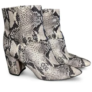 Hilty Snake Skin Ankle Boot Block Heel Pointed Toe