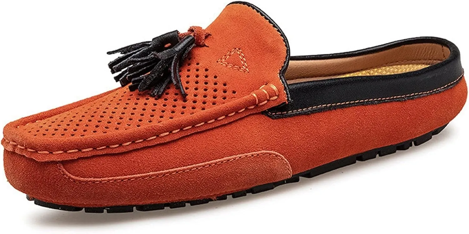 HOOENG Driving Moccasins for Men Genuine Leather Tassel Stitching Details Perforated Breathable Mule Loafer Resistant Flexible Soft Walking Slip on