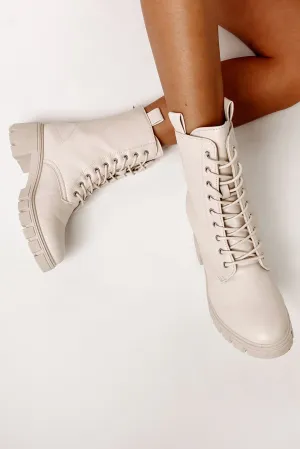 IMPERFECT Adios Amigo Faux Leather Chunky Combat Boots (Stone Crinkle)