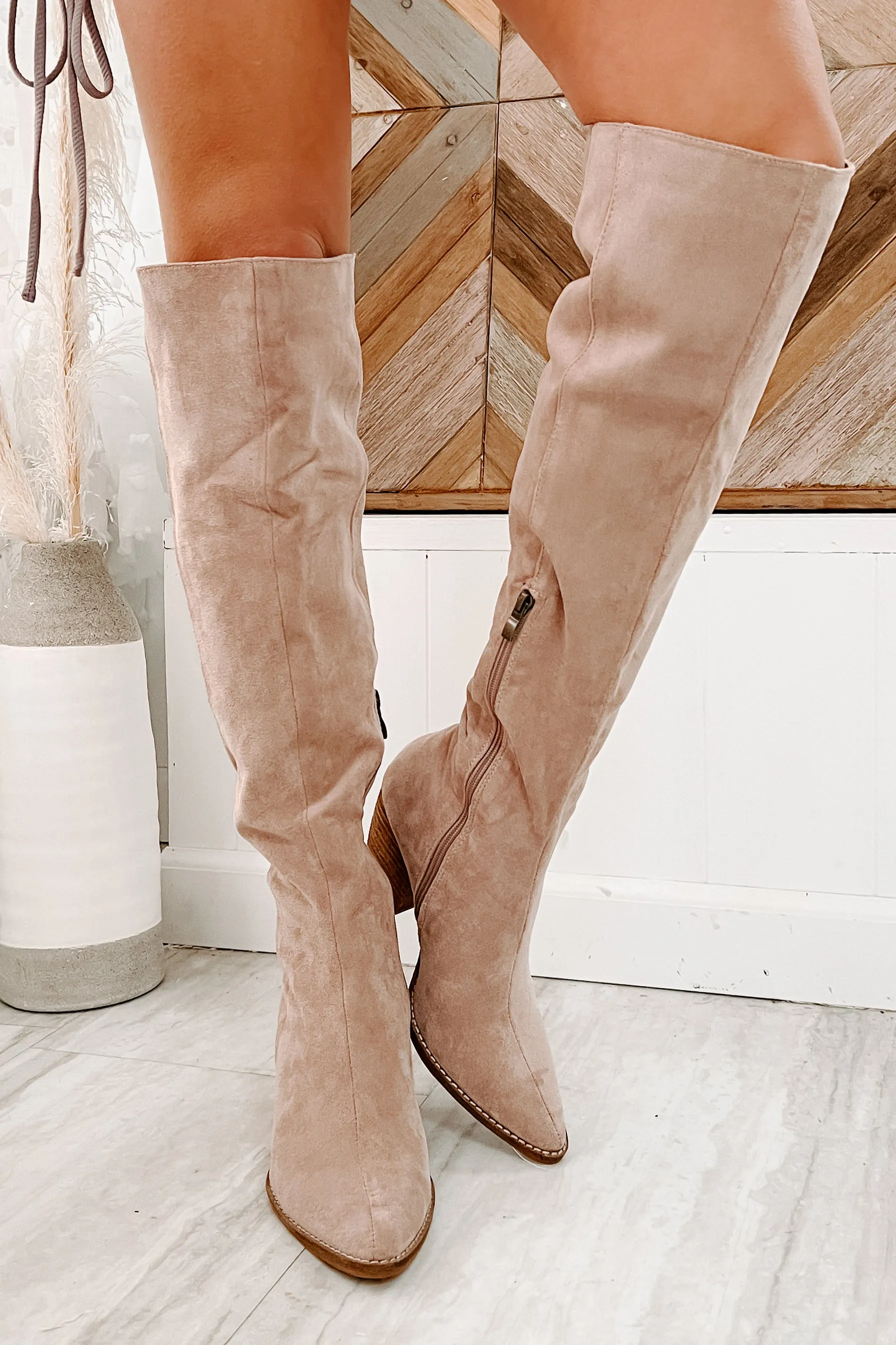 IMPERFECT Arisa Faux Suede Over The Knee Boots (Blush)