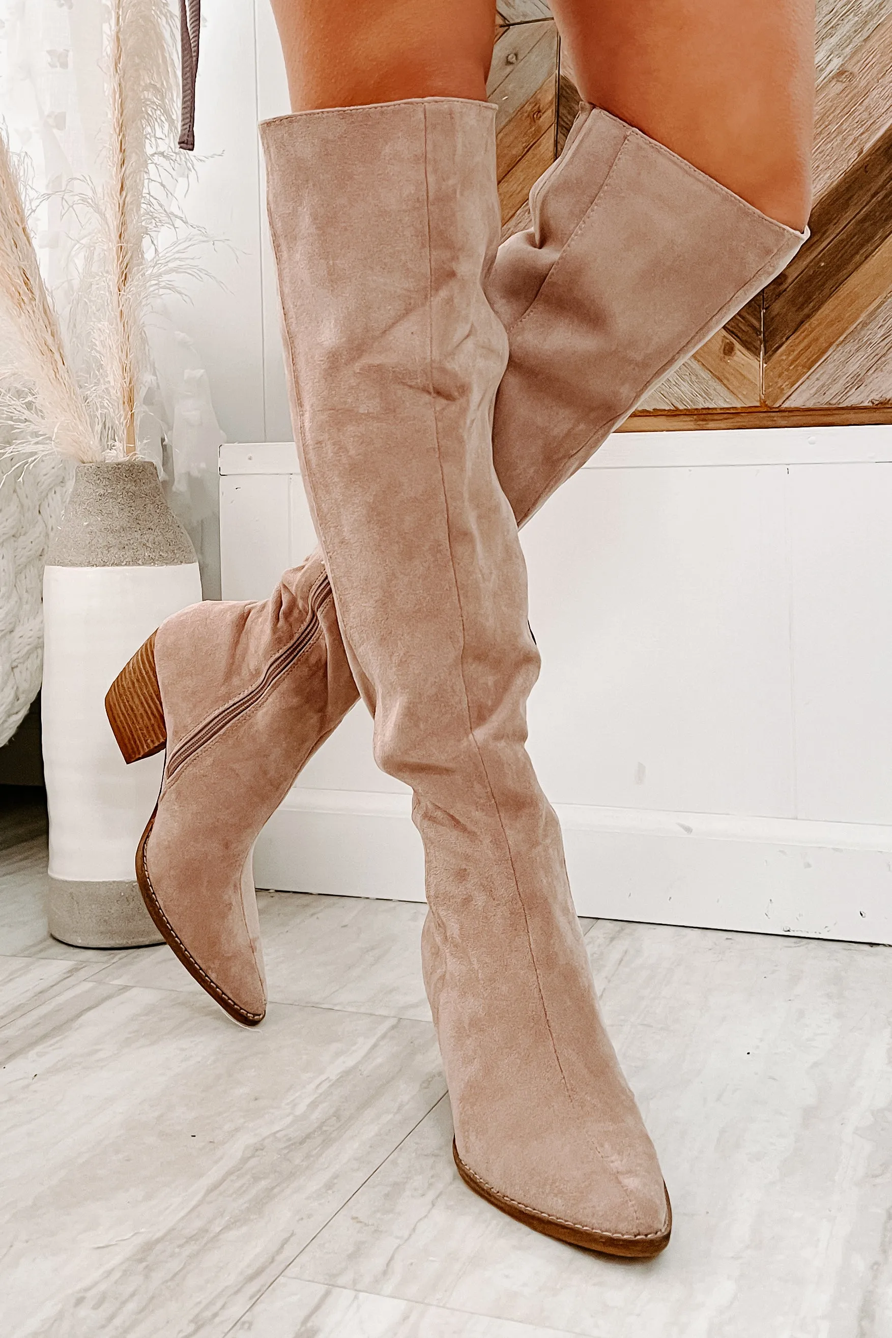 IMPERFECT Arisa Faux Suede Over The Knee Boots (Blush)