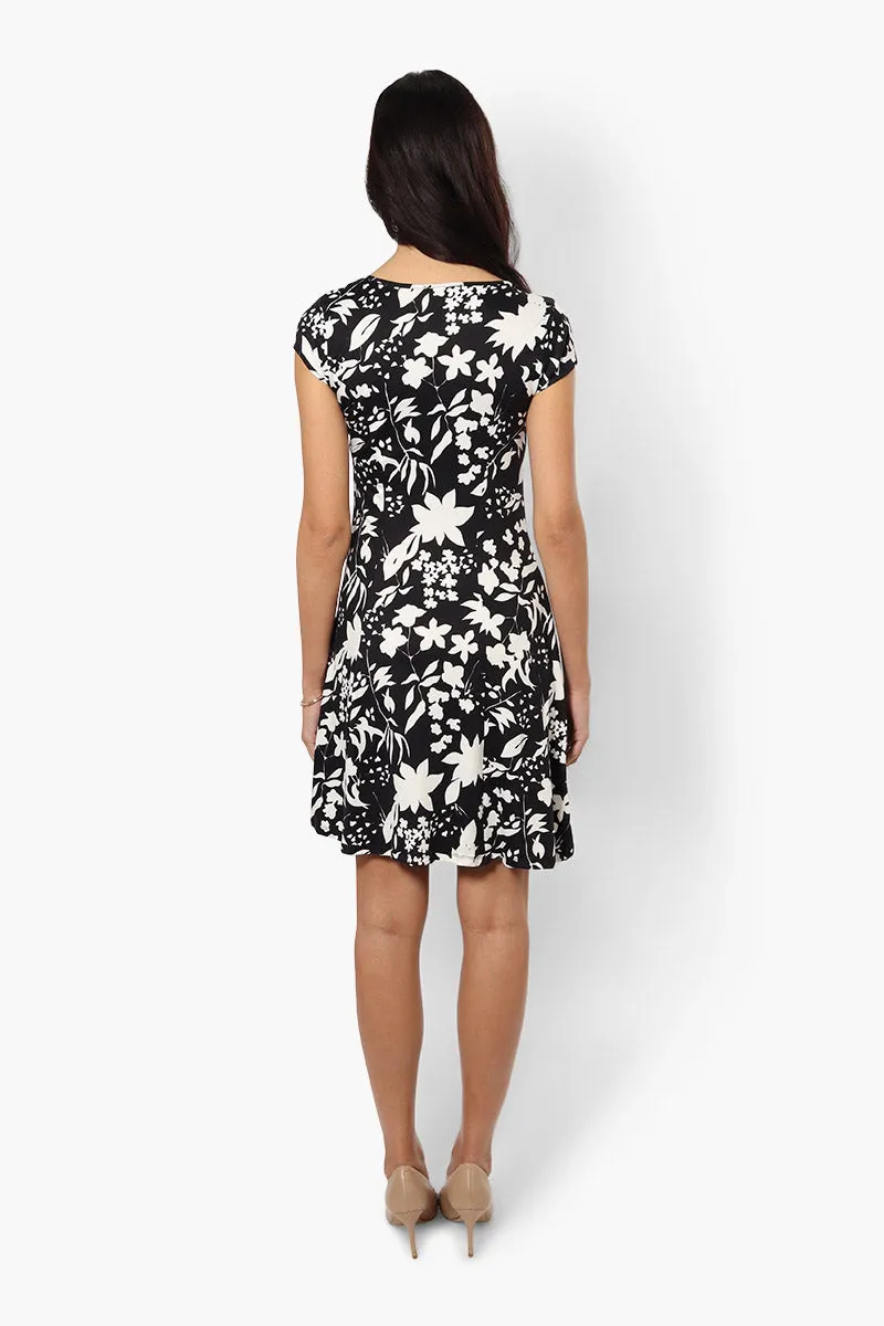 International INC Company Floral Cap Sleeve Day Dress - Black