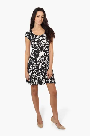 International INC Company Floral Cap Sleeve Day Dress - Black