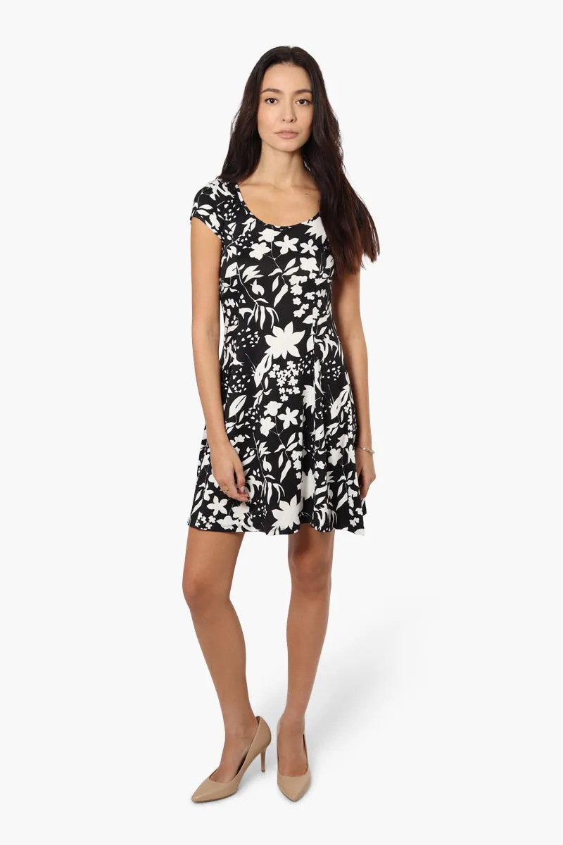 International INC Company Floral Cap Sleeve Day Dress - Black