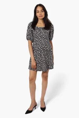 International INC Company Floral Square Neck Day Dress - Black