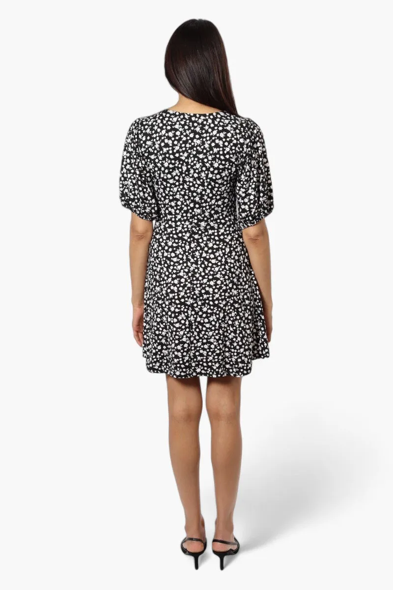 International INC Company Floral Square Neck Day Dress - Black