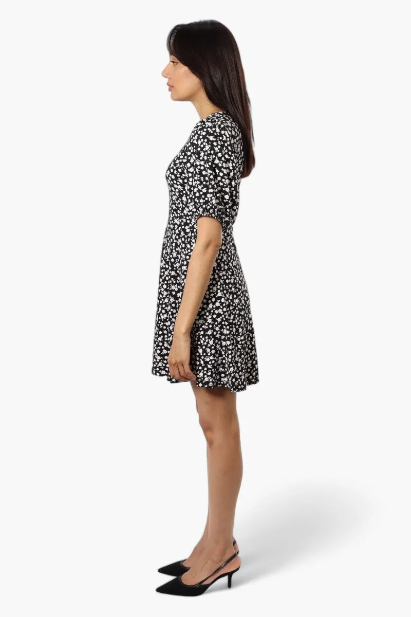 International INC Company Floral Square Neck Day Dress - Black