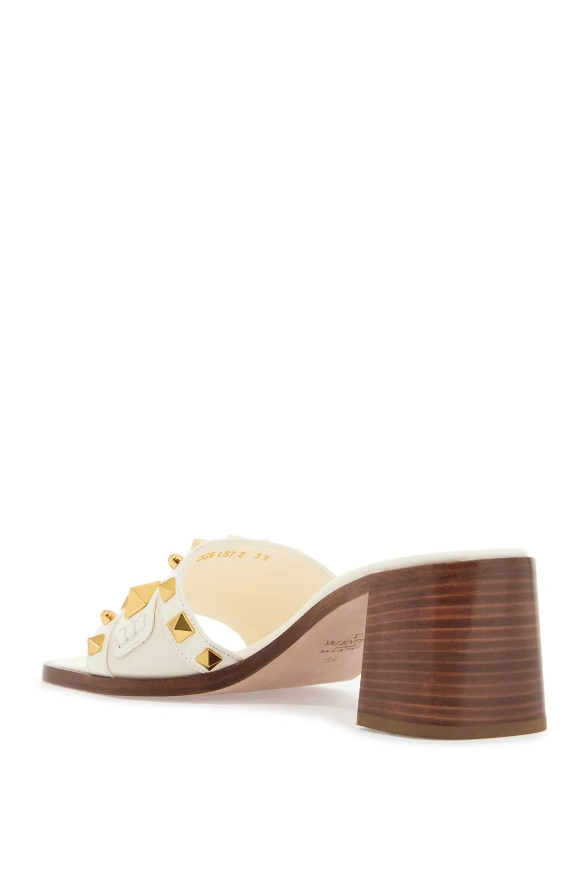 ivory leather slippers with golden studs and low heel 6W2S0LS7EUX IVORY