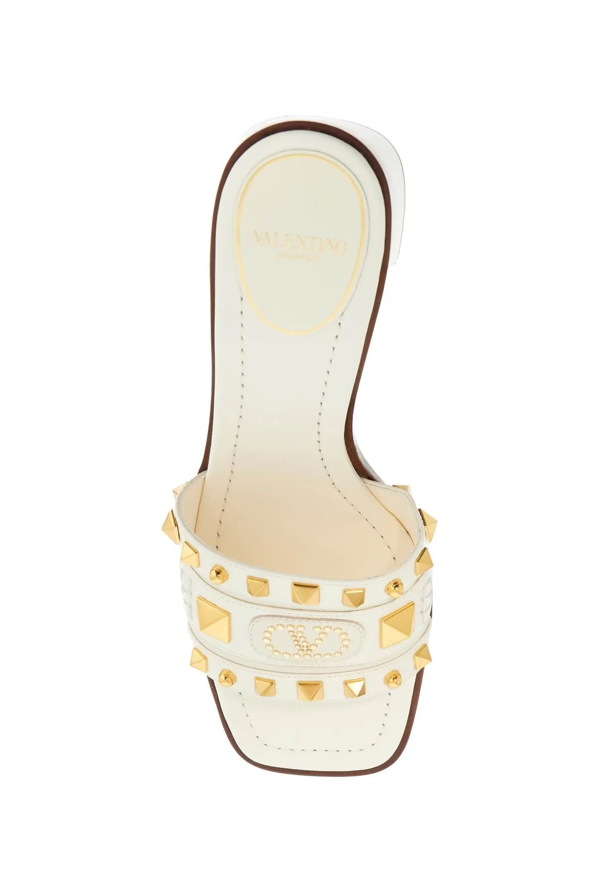 ivory leather slippers with golden studs and low heel 6W2S0LS7EUX IVORY