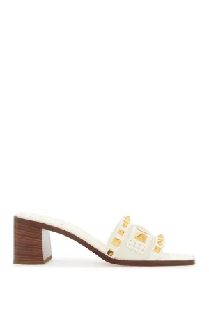 ivory leather slippers with golden studs and low heel 6W2S0LS7EUX IVORY